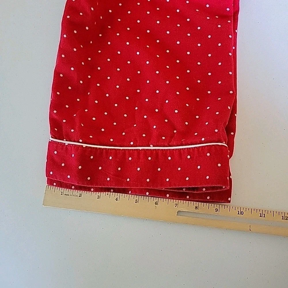 Lands End Flannel Pajama Pants Medium Red Polka Dot Casual Lounge Preppy Relaxed